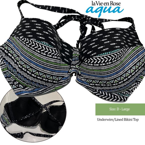 NWOT: La Vie en Rose Aqua Aztec Lined Bandeau Bikini Top - Picture 1 of 6